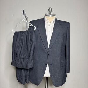 Kingsridge‎ Custom Fabric Mens Plaid Suit Jacket Blazer Pants Set Gray 44R 38W